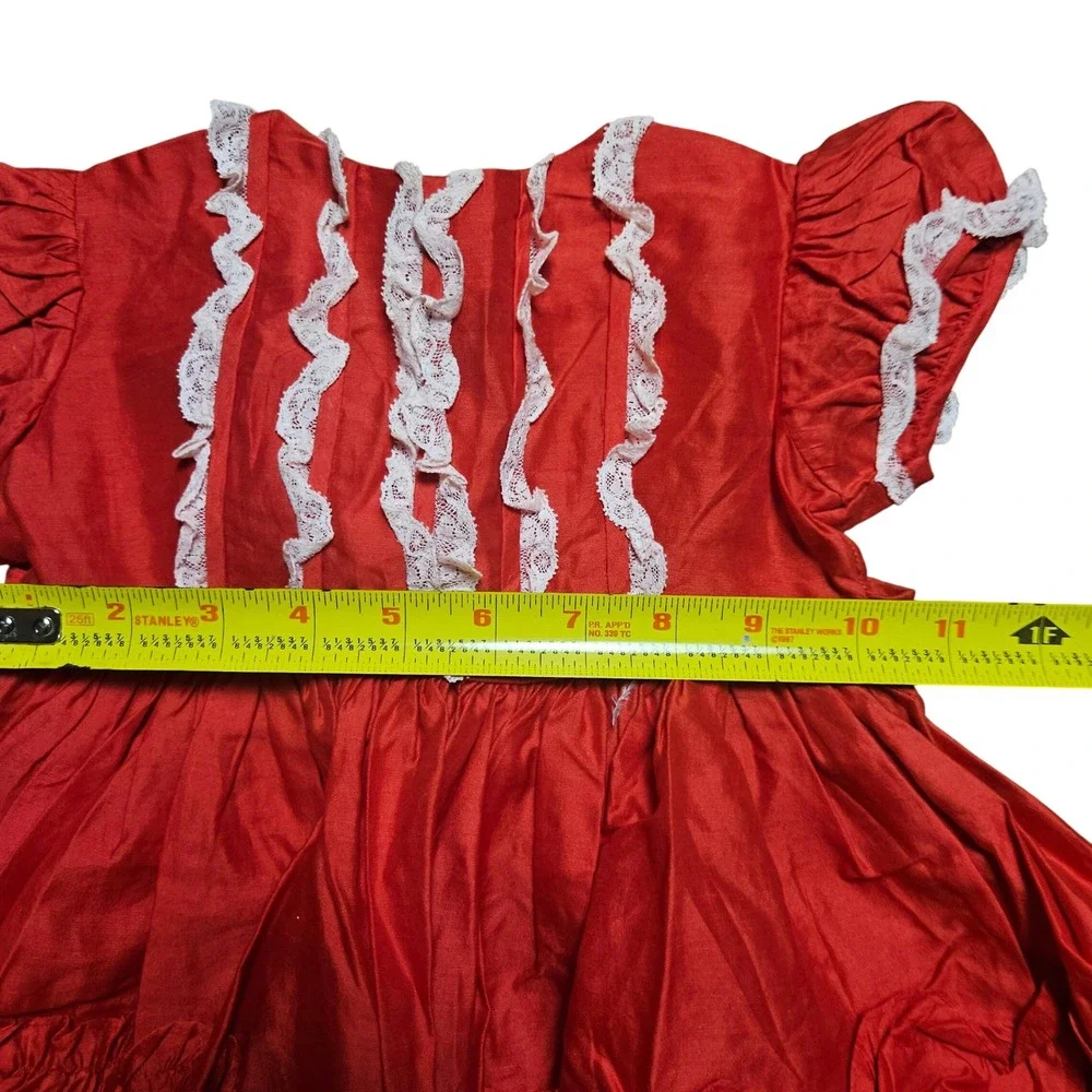 Vintage 80s Ruffle Lace Tiered Party Dress Girls 2‎ Belted Holiday Partycore
